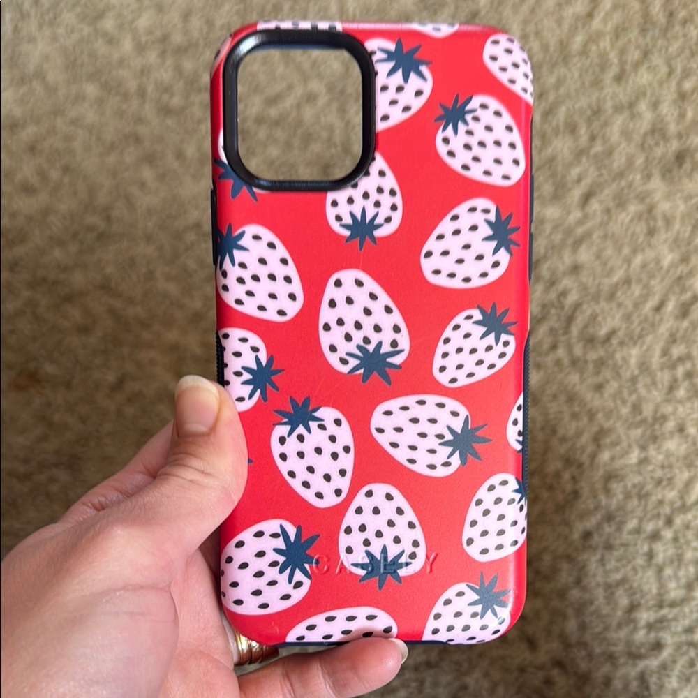 Red Glossy iPhone Case with Strawberry Design